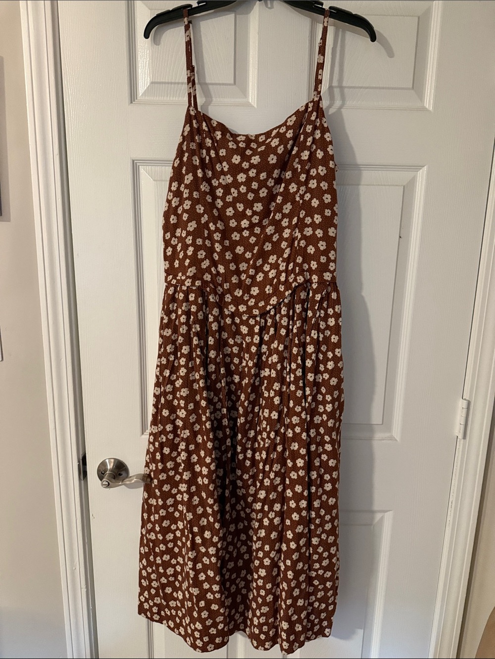 Free People Brown Floral Midi Dress with Cream Daisy Print